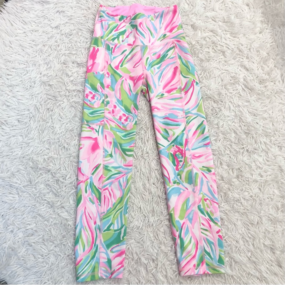 Lilly Pulitzer Luxletic Croc my world Weekender Crop Leggings Pink Green XXS - Picture 3 of 9